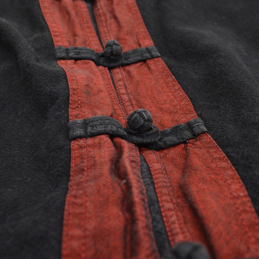 70s-style Kung Fu shirt, black cotton...