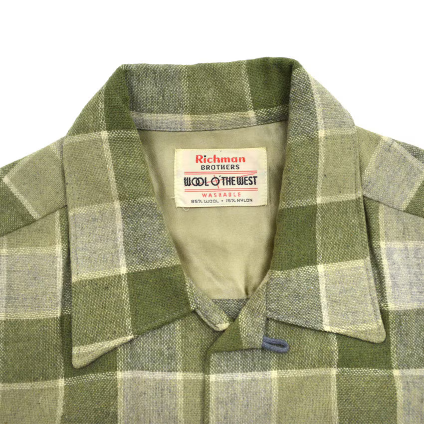 50's Richman BROTHERS Green×Gray wool check shirts... M