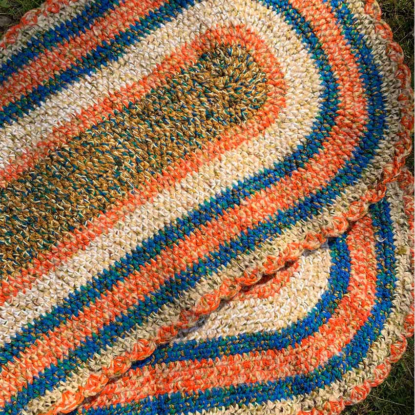Old American Round Braided Rug, Handmade... Long, 159cm x 54cm