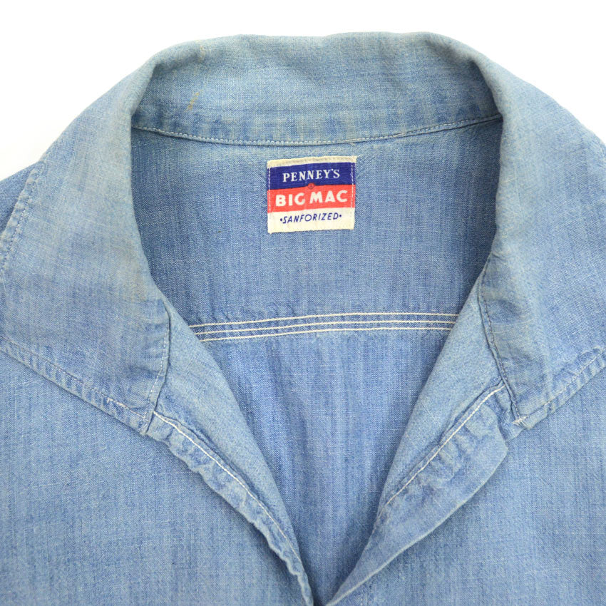 50's BIGMAC PENNEY'S Italian Collar Chambray Shirts...