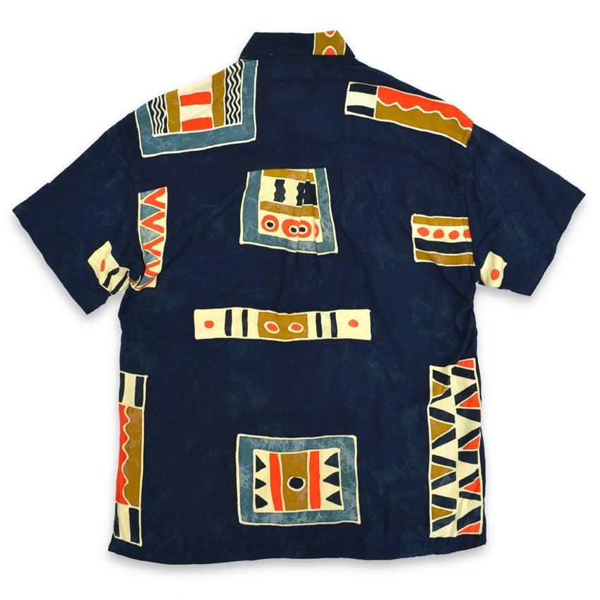 ~90's SERENDIPITY ART Indigo-dyed Rayon S/S Shirt ... M