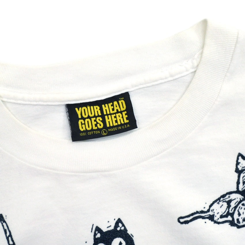 90's YOUR HEAD GOES HERE Cat Graphic T-Shirt ... L