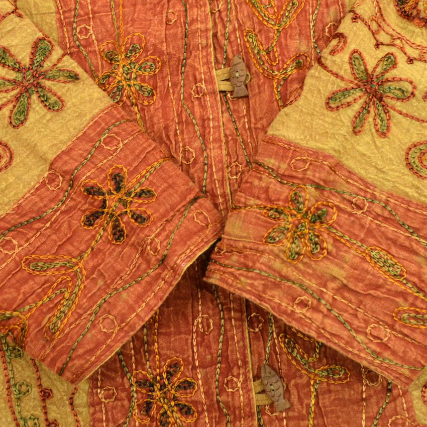 90's ORVIS Indian Cotton Embroidered Jacket with Fish Buttons... M