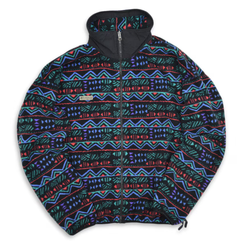 90's Columbia Native Pattern Fleece Jacket, Made in USA... L