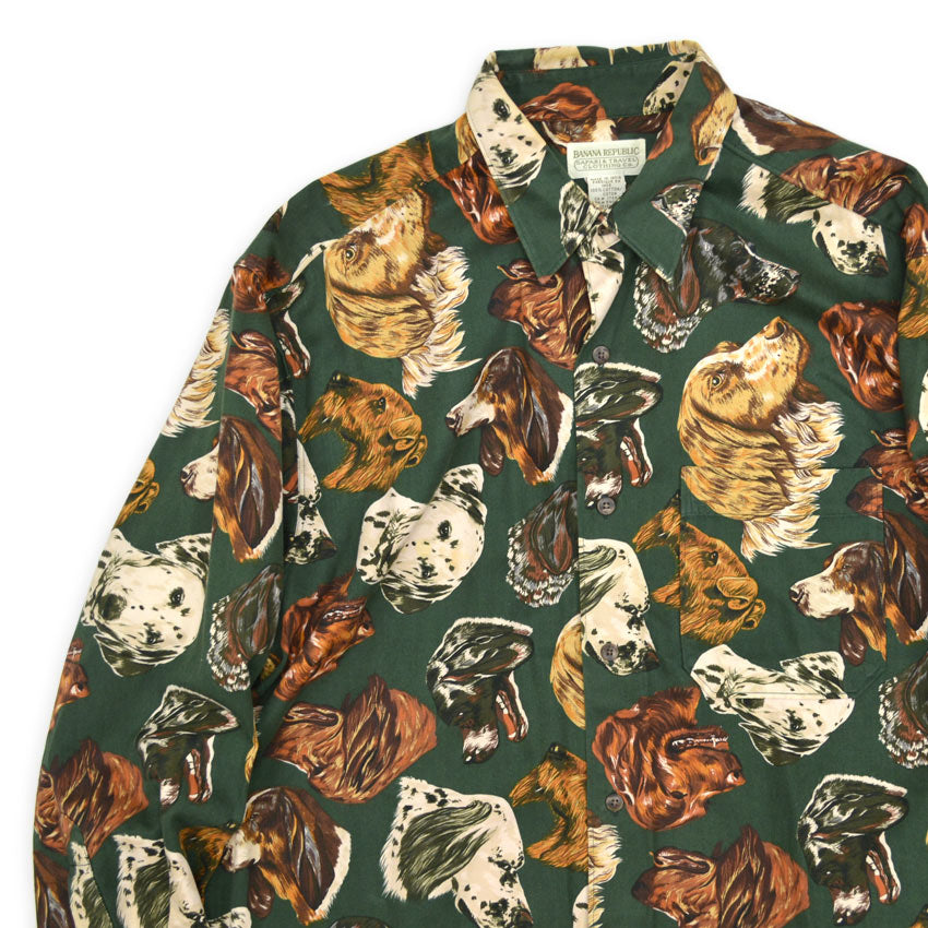 1980's BANANA REPUBLIC SAFARI & TRAVEL DOG PRINT SHIRT ... M