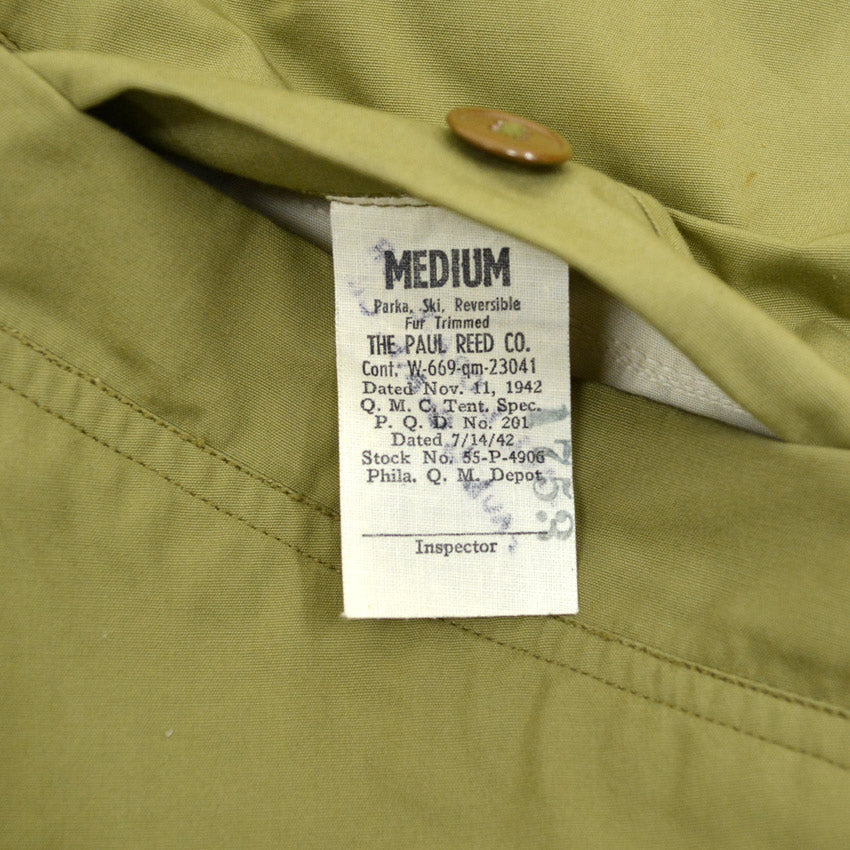 1940's DEADSTOCK USARMY WW2 PARKA, SKI, REVERSIBLE FUR TRIMMED... M