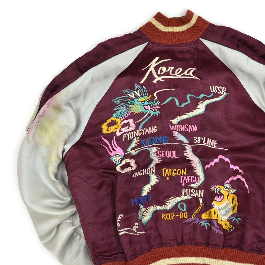1950s Korea Map Souvenir Jacket (Sukajan) with Tiger, Dragon, and Eagle design, TTS zipper...