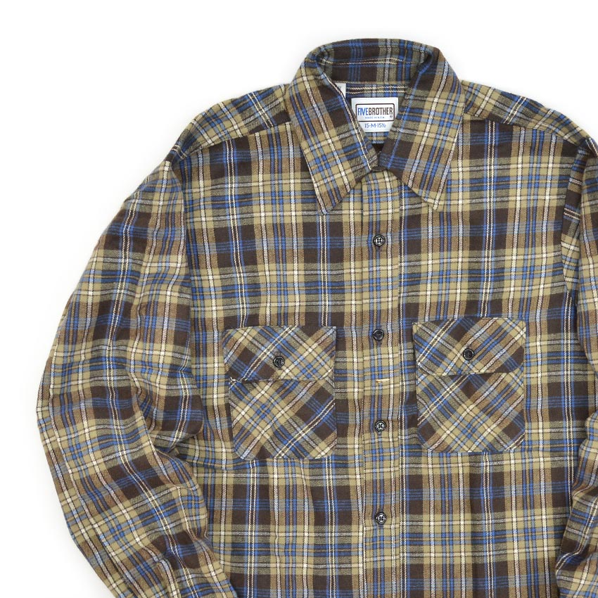 1980's DEADSTOCK FIVE BROTHER LIGHT FLANNEL SHIRT...M