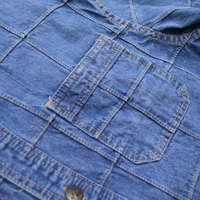 1970's ON TIME DENIM PATCHWORK PULL OVER SHIRT...L