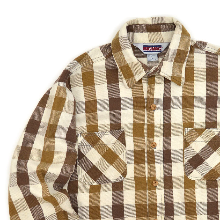 1980's BIGMAC BROWN & WHITE FLANNEL SHIRT...L
