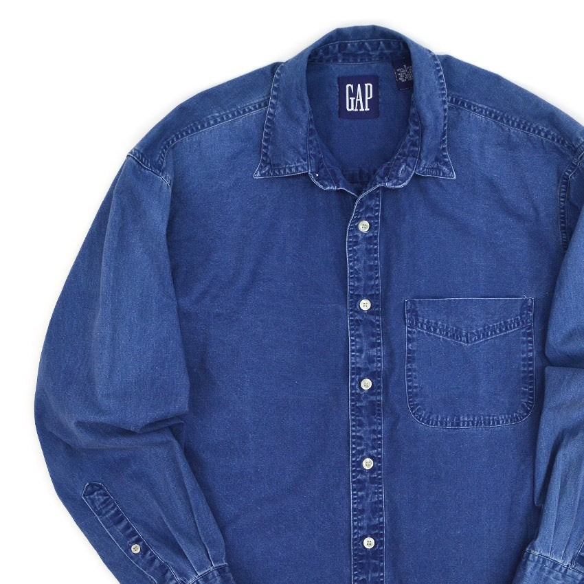 1980's~ GAP INDIGO DYED COTTON B/D SHIRT...S
