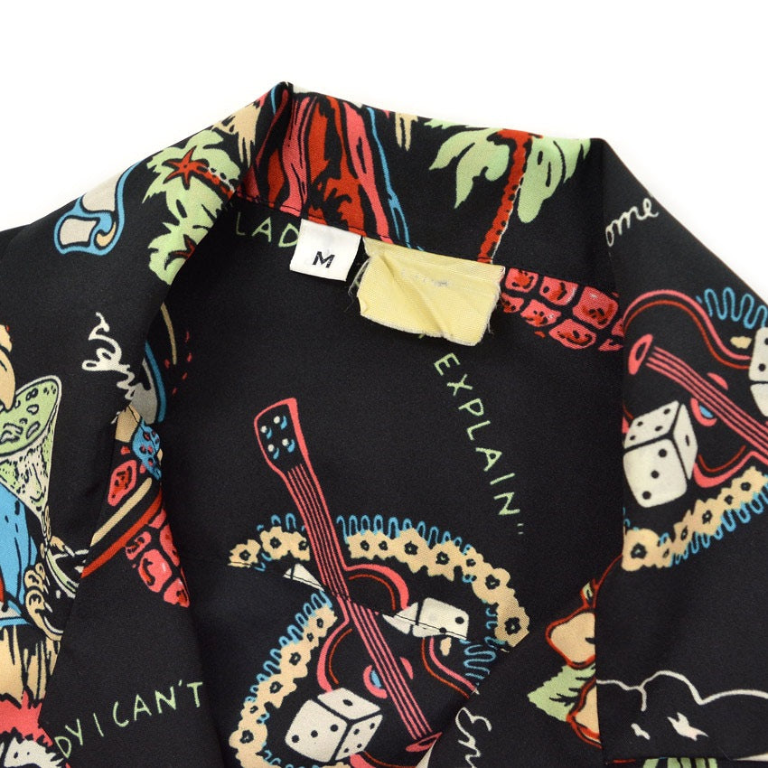1980's~ JIMMY BUFFETT VOLCANO BLACK ALOHA SHIRT...M