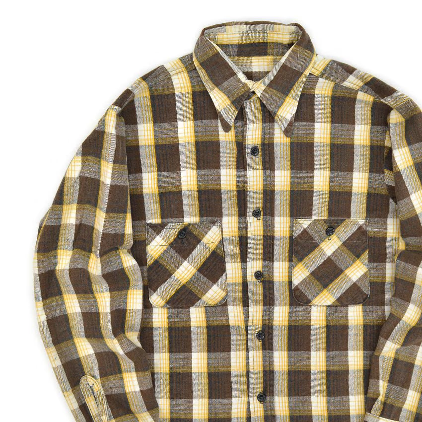 1970's~ YELLOW PLAID FLANNEL SHIRT... Fits like S