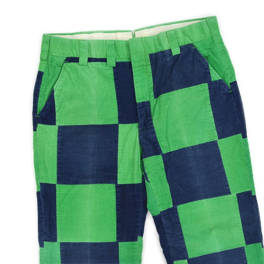 1970's GREEN NAVY PATCHWORK CORDUROY PANTS... W33 L30