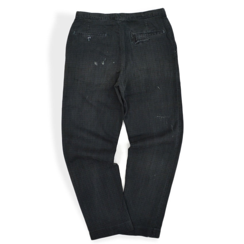 1960's PLAID HIDDEN IN BLACK PIQUE TAPERED PANTS 1... W30 L30