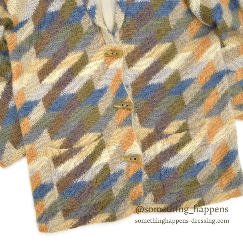 ~1990's MULTI COLOR MOHAIR SHAWL COLLAR JACKET...