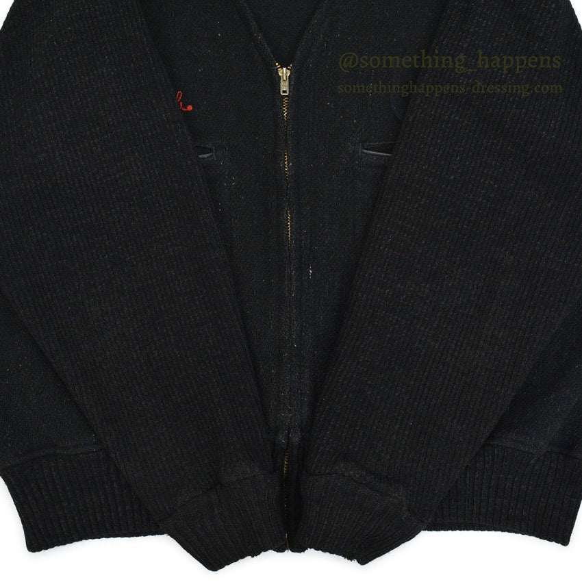 ~60's UNITOG BLACK ZIP UP WOOL JACKET...X-LARGE LONG