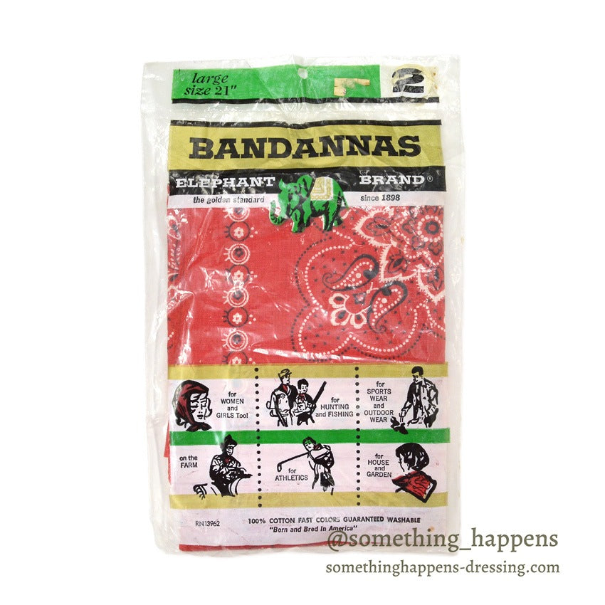 1960s DEADSTOCK ELEPHANT BRAND BANDANA RED ORIGINAL PACKAGE ... 2 pieces