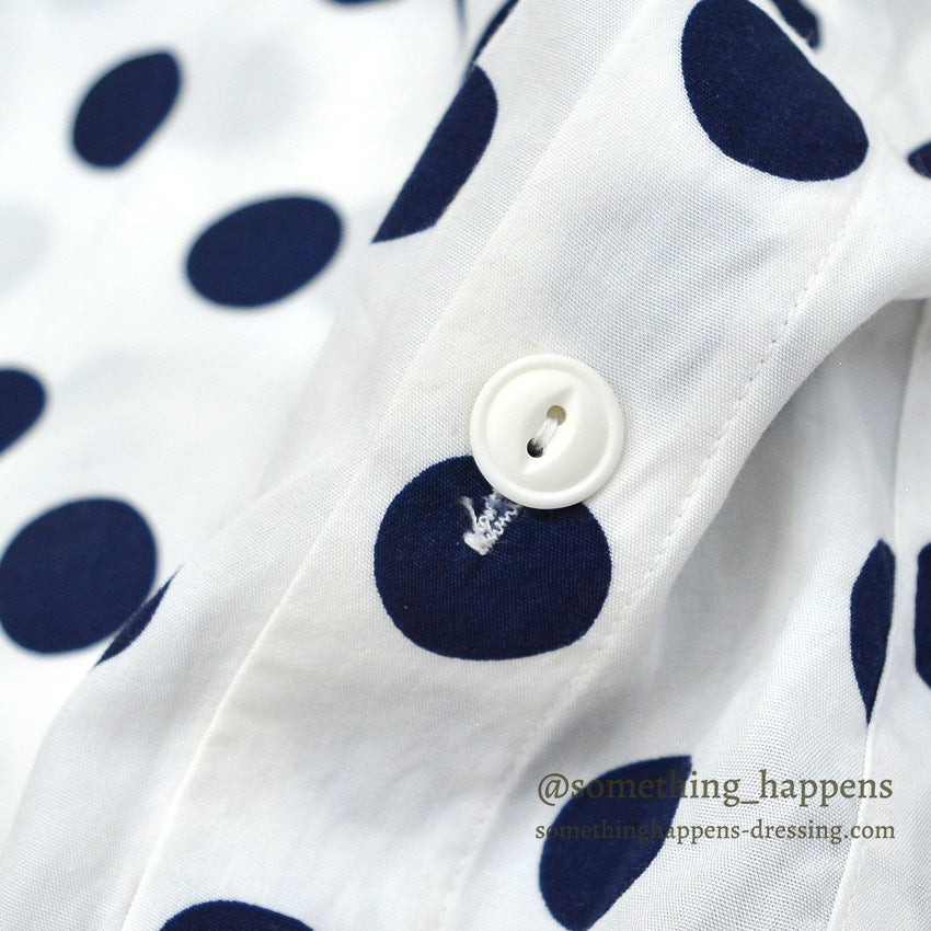 1990's~ ESPRIT SPORTS NAVY DOTS RAYON SHIRT...M