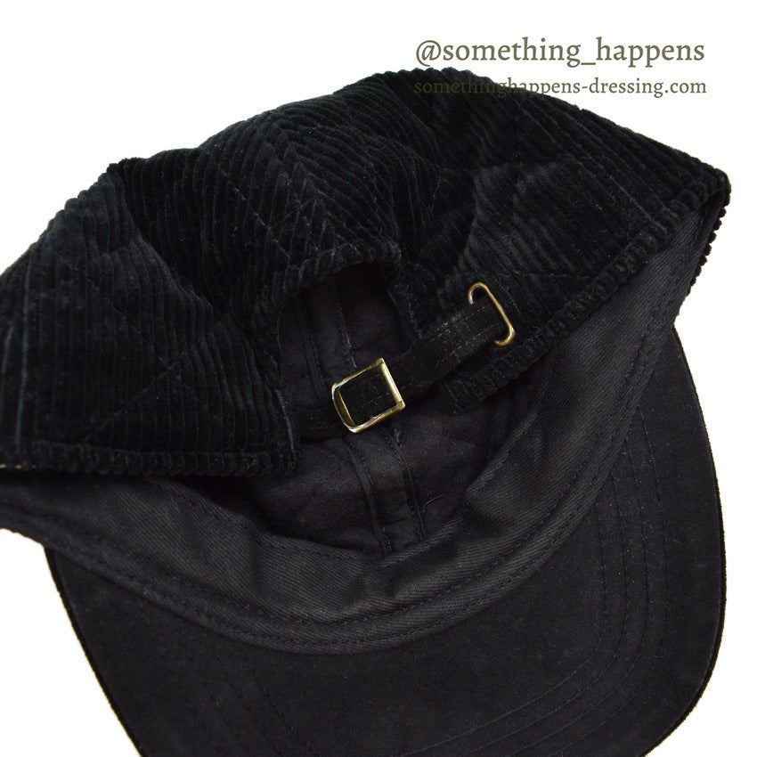 1990's EDDIE BAUER QUILTED CORDUROY & SUEDE JET BLACK CAP...