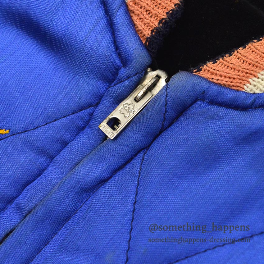 1950s JAPAN SOUVENIR JACKET (Sukajan) - Black velvet, navy and white ribbing...