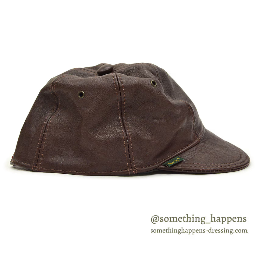 1980's~ BICK DARK BROWN LEATHER CAP SHORT BRIM...