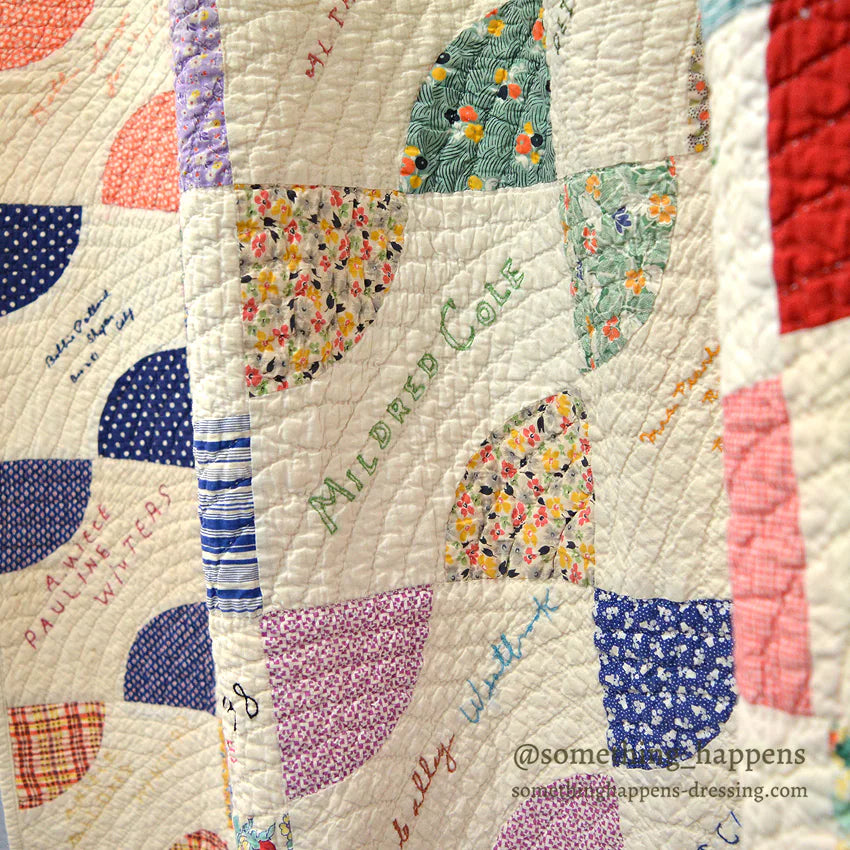 1936 to '1938 SIGNATURES EMBROIDERY FRIENDSHIP PATCHWORK QUILT... 181cm/163cm