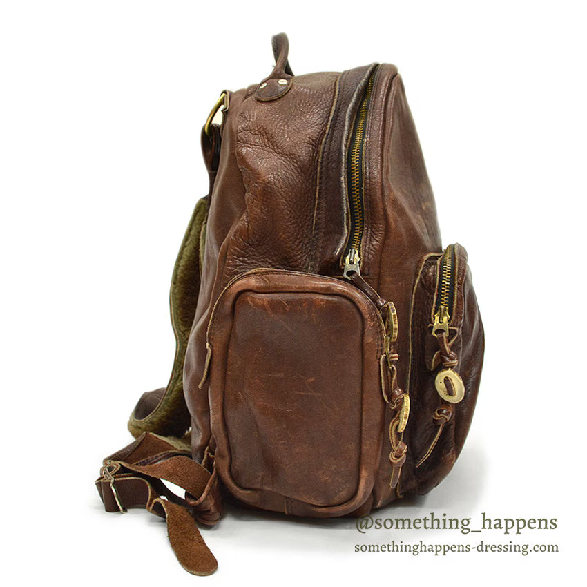 ~1970's PK DARK BROWN LEATHER BACKPACK...