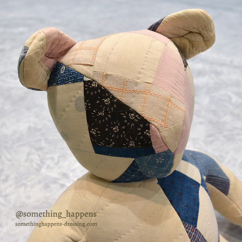 ANTIQUE CALICO PATCHWORK QUILTED TEDDY BEAR...