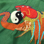 1950's~ YIN YANG EMBROIDERY SOUVENIR GREEN SATIN SHIRT ... Fits like S