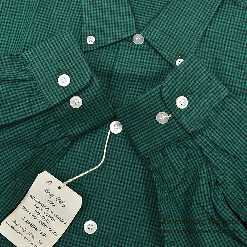 1950's~ DEADSTOCK COLEBROOKE GREEN/BLACK PIN CHECK L/S SHIRT... L