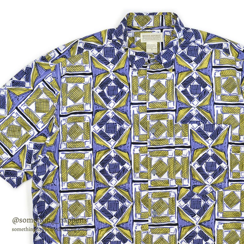 1980's BANANA REPUBLIC SAFARI & TRAVEL BATIK PRINT S/S SHIRT ... M