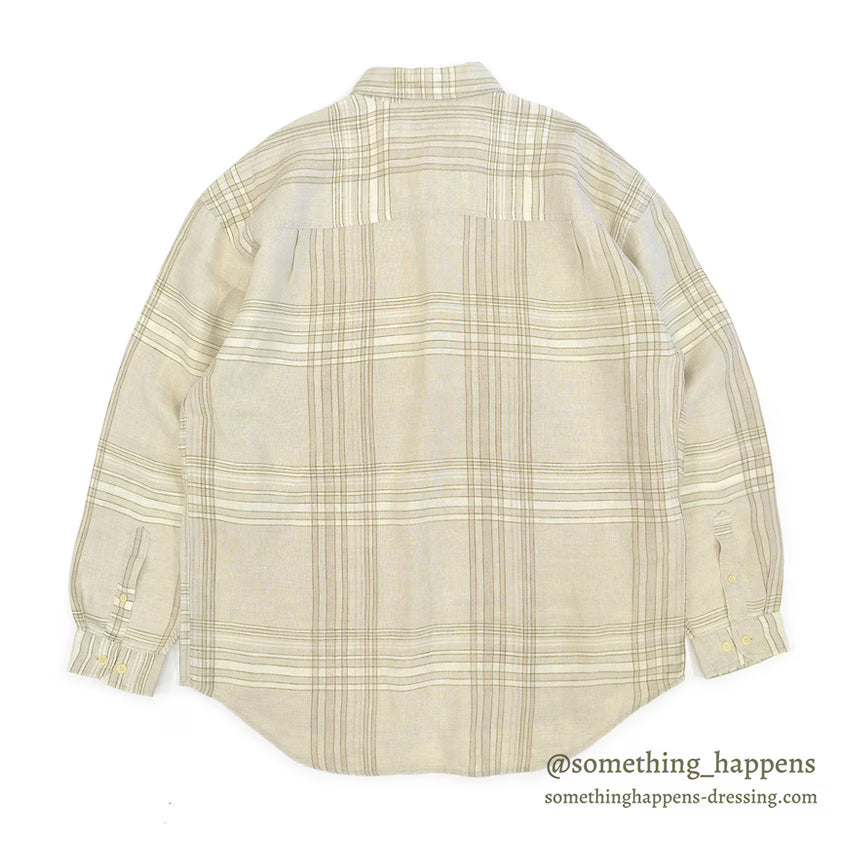 1990's DEADSTOCK STRUCTURE BEIGE PLAID LINEN SHIRT...L