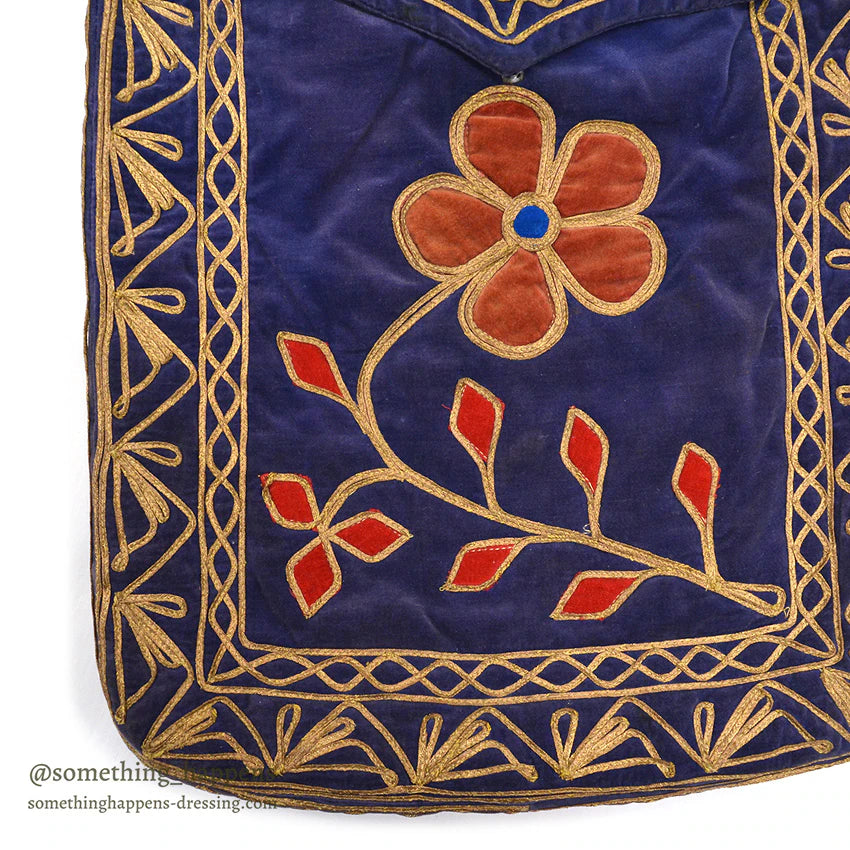 1950's~ KHYBER HAND MADE EMBROIDERED BLUE VELVET SHOULDER BAG...