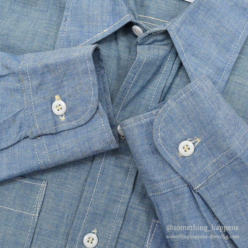 1970's DEADSTOCK OLD KENTUCKY TWO TONE ALL COTTON CHAMBRAY SHIRT... 15