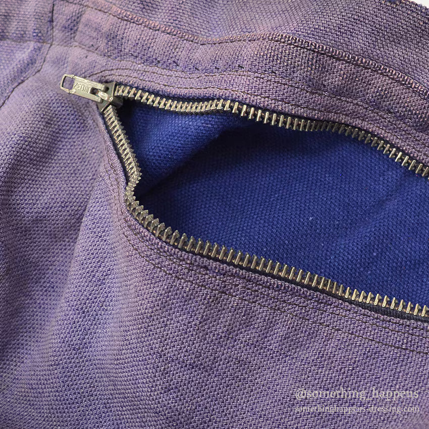 ~1950's HOME MADE FADED BLUE CANVAS TOTE BAG...