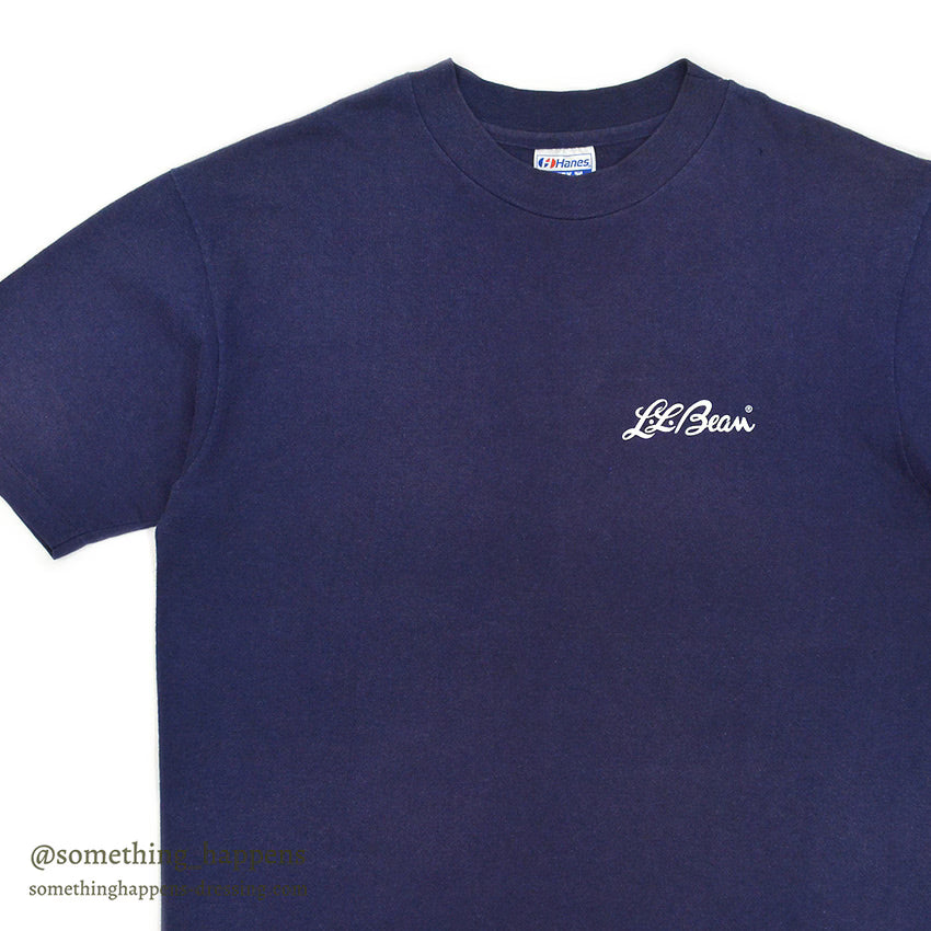 1980s Hanes LL Bean Cursive Logo T-Shirt Faded Navy ... L