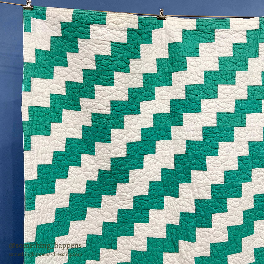 NATIVE PATTERN PATCHWORK QUILT TURQUOISE GREEN/WHITE ... 210cm/190cm