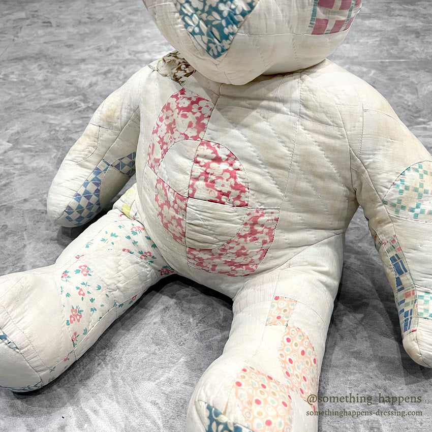 ANTIQUE CALICO PATCHWORK QUILTED TEDDY BEAR BIG...