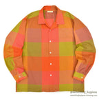 1960's~ OVEN-SET BLOCK PANEL PLAID SHIRT ... L