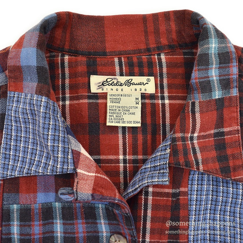 EDDIE BAUER PATCHWORK PLAID FLANNEL SHIRT ... M