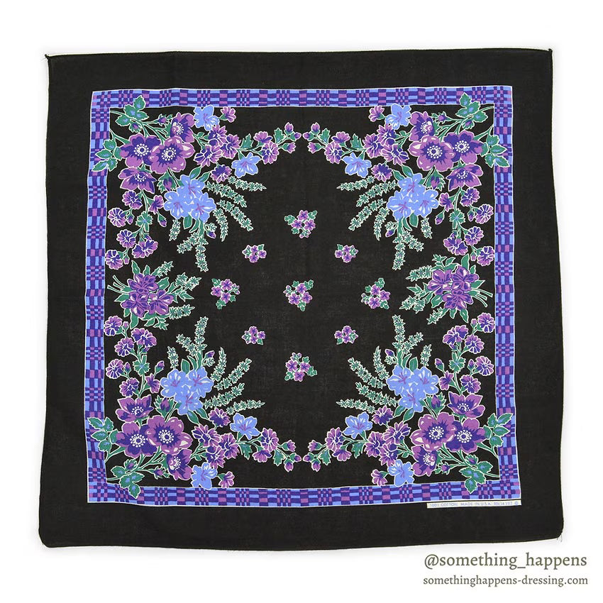 ~1970's WAMCRAFT FLORAL PATTERN MIX COLOR BANDANA BLACK ...