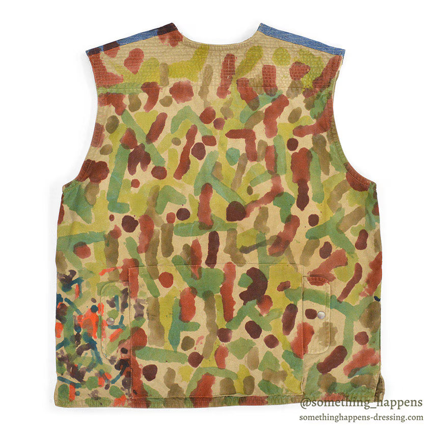 1980's BANANA REPUBLIC HAND PAINTED CAMO PHOTO JOURNALIST VEST...XL