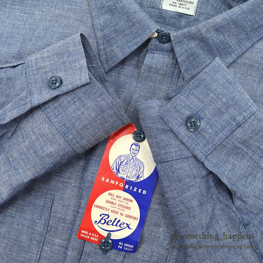 1960's DEADSTOCK BELTEX ALL COTTON CHAMBRAY L/S SHIRT... 16