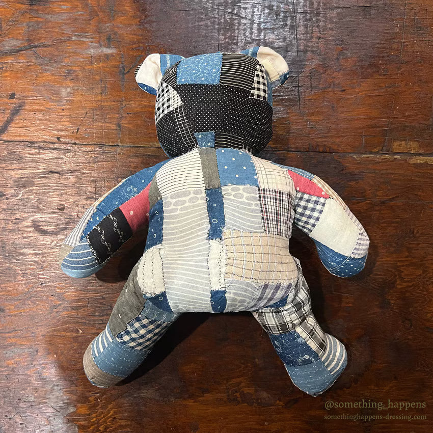ANTIQUE CALICO PATCHWORK QUILTED TEDDY BEAR SMALL...