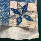 ANTIQUE EIGHT POINT STAR INDIGO CALICO PATCHWORK QUILT... 202cm/168cm