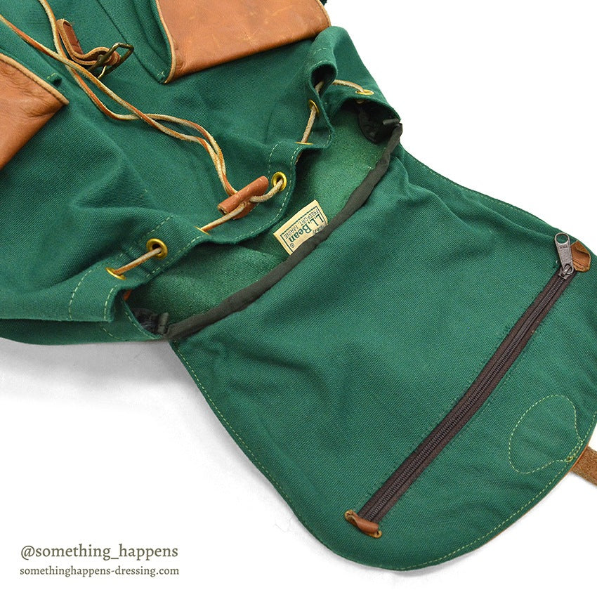 ~1980's LLBEAN GREEN CANVAS / BROWN LEATHER BACK PACK...