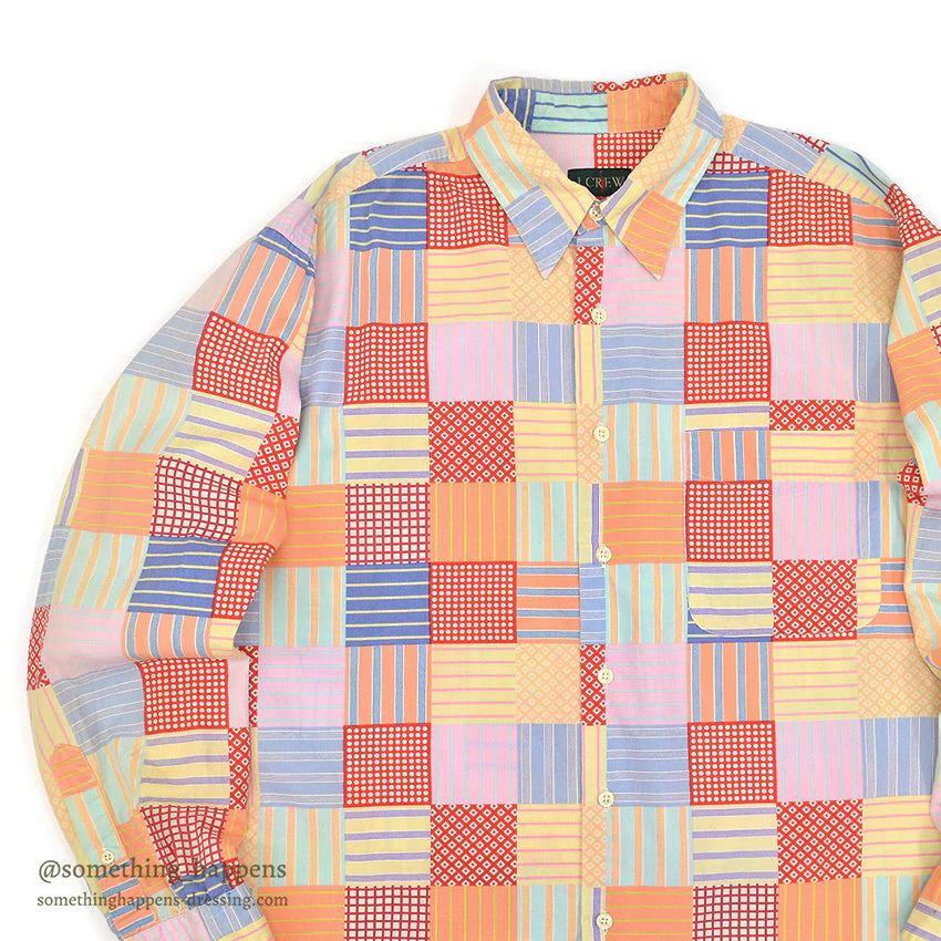 1990's J.CREW PRINT PATCHWORK SHIRT / NICE COLOR ... M