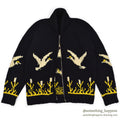 1950's OLD BLACK COWICHAN SWEATER DUCKS AND FLOWERS...