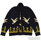 1950's OLD BLACK COWICHAN SWEATER DUCKS AND FLOWERS...